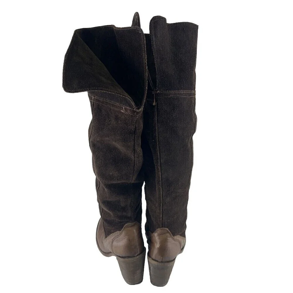 BOGO Miz Mooz Brown Suede Over Knee Heel Boot Mid Zip Pull On Leather 38 7.5-8